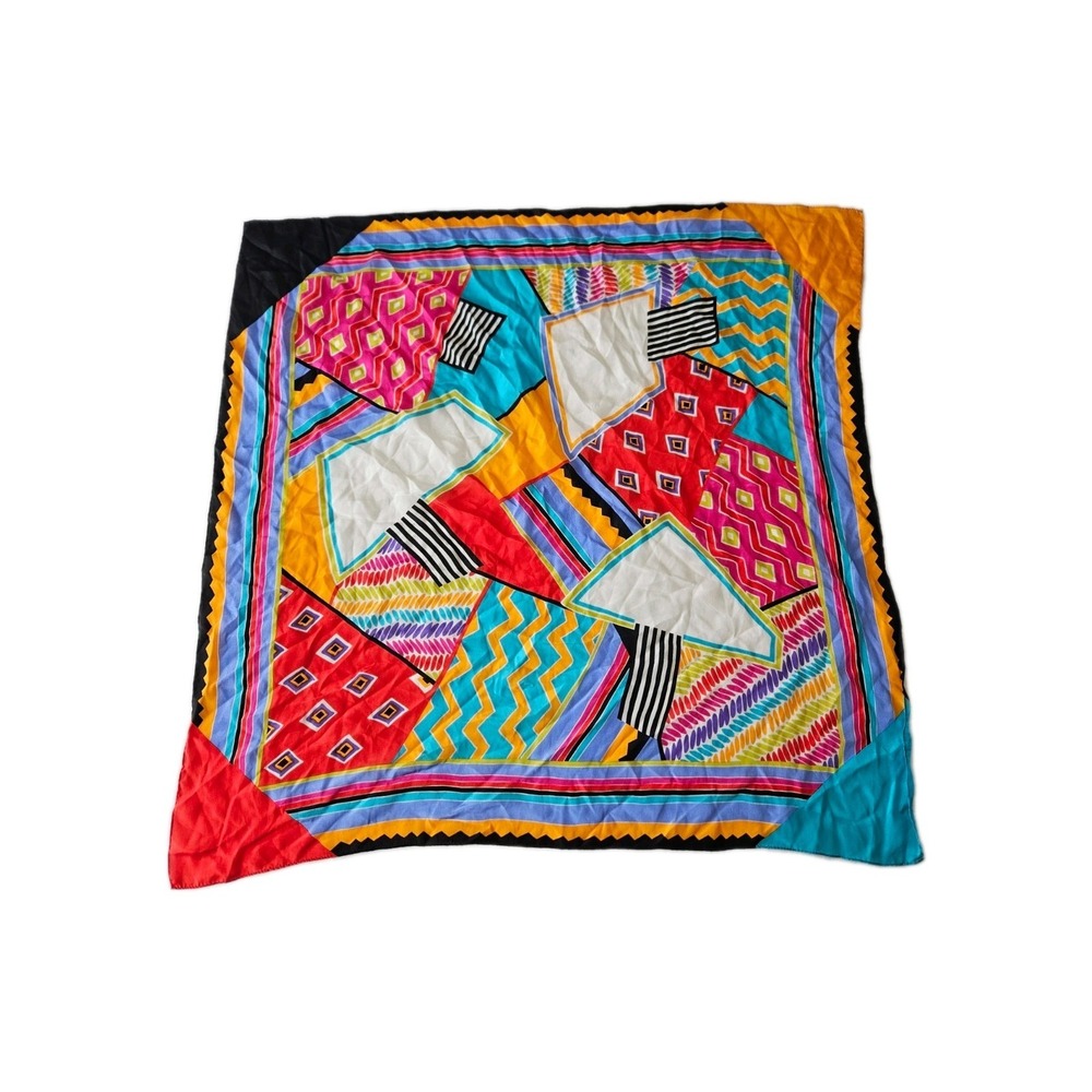 Vtg Echo Retro 80's Silk Colorful Abstract Geometric Square Scarf 34x34